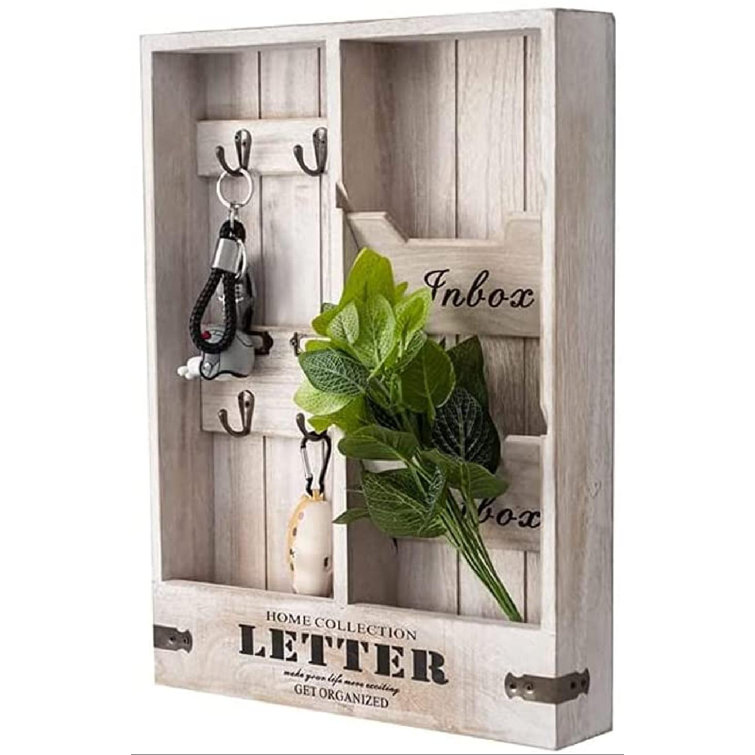 August Grove® Nagma Distressed Wood Wall Key Organizer with Key Hooks